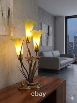 NEW VTG Dale Tiffany tulip dragonfly lamp 21 tall 8x6base green bronze finish