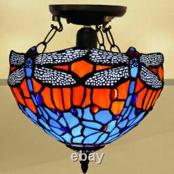 NICE Dragonfly Tiffany Style Ceiling Lamp Handcrafted Lamps Stained Glass Light