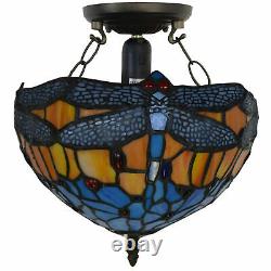 NICE Dragonfly Tiffany Style Ceiling Lamp Handcrafted Lamps Stained Glass Light
