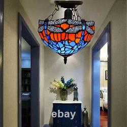 NICE Dragonfly Tiffany Style Ceiling Lamp Handcrafted Lamps Stained Glass Light