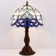 Navy Blue Baroque Style Stained Glass Table Lamp, Bedside Reading Light