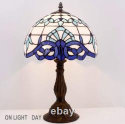 Navy Blue Baroque Style Stained Glass Table Lamp, Bedside Reading Light