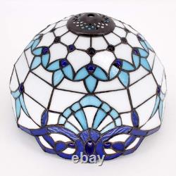 Navy Blue Baroque Style Stained Glass Table Lamp, Bedside Reading Light