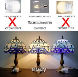 Navy Blue Baroque Style Stained Glass Table Lamp, Bedside Reading Light