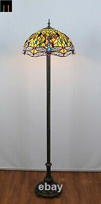 New Arrival JT Tiffany Stained Glass 16 Inch Dragonfly Style Floor Lamp Art