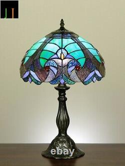 New Arrival JT Tiffany Stained Glass Blue Baroque Style Bedside Table Lamp