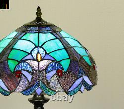 New Arrival JT Tiffany Stained Glass Blue Baroque Style Bedside Table Lamp