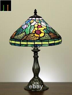 New Arrival JT Tiffany Stained Glass Floral Style 12 Inch Bedside Table Lamp