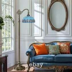 New Blue Lamp Tiffany Floor Glass Stained Style Shade Gooseneck Adjustable Light