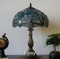 New Home Decor, Tiffany Style Sea Blue Stained Glass Mini Dragonfly Table Lamp
