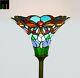 New Jt Tiffany Stained Glass 14 Inch Shade Torchiere Butterfly Style Floor Lamp