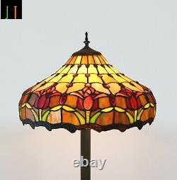 New JT Tiffany Stained Glass 16 Inch Shade Tulip Style Floor Lamp Home Art Deco