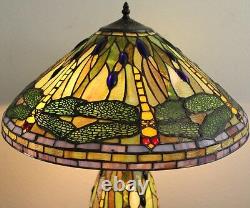 New Stained Glass Dragonfly Table Lamp With Lit Base Tiffany Glass Style 2013LB