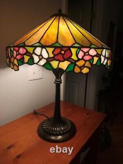 Nice Leaded Slag Stained Glass Floral Lamp by Wilkinson Handel Tiffany Era