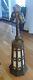 Nice Lighthouse Slag Stained Glass Reverse Painted Shade Lamp Base