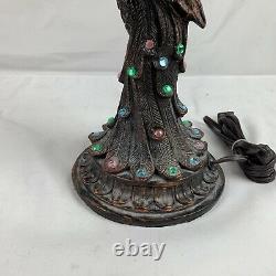 Nice Tiffany Style Peacock Base Stained Glass Table Lamp Blue Green Purple Bird