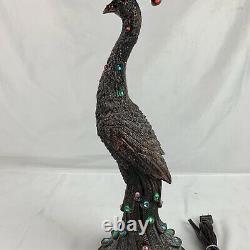 Nice Tiffany Style Peacock Base Stained Glass Table Lamp Blue Green Purple Bird