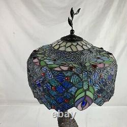 Nice Tiffany Style Peacock Base Stained Glass Table Lamp Blue Green Purple Bird