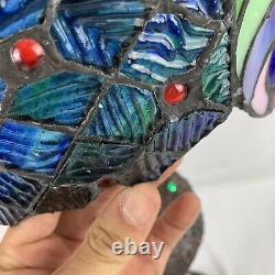 Nice Tiffany Style Peacock Base Stained Glass Table Lamp Blue Green Purple Bird