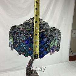 Nice Tiffany Style Peacock Base Stained Glass Table Lamp Blue Green Purple Bird