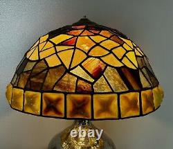 Old Antique Stained Stain Glass Lamp Shade w Carnival Glass