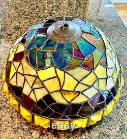 Old Antique Stained Stain Glass Lamp Shade w Carnival Glass