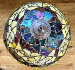 Old Antique Stained Stain Glass Lamp Shade w Carnival Glass