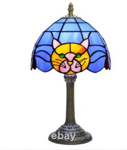 Orange Cat Tiffany Lamp Blue Stained Glass Table Lamp Cute Bedside Nightstand De