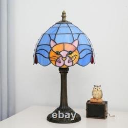 Orange Cat Tiffany Lamp Blue Stained Glass Table Lamp Cute Bedside Nightstand De