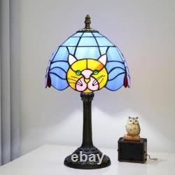 Orange Cat Tiffany Lamp Blue Stained Glass Table Lamp Cute Bedside Nightstand De