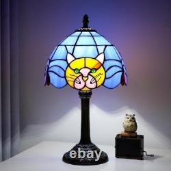 Orange Cat Tiffany Lamp Blue Stained Glass Table Lamp Cute Bedside Nightstand De