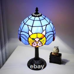 Orange Cat Tiffany Lamp Blue Stained Glass Table Lamp Cute Bedside Nightstand De