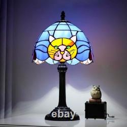 Orange Cat Tiffany Lamp Blue Stained Glass Table Lamp Cute Bedside Nightstand De