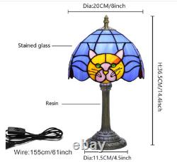 Orange Cat Tiffany Lamp Blue Stained Glass Table Lamp Cute Bedside Nightstand De
