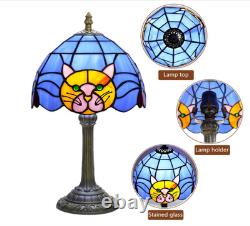 Orange Cat Tiffany Lamp Blue Stained Glass Table Lamp Cute Bedside Nightstand De