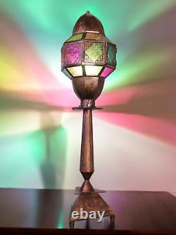 Original Copper Turkish Mediterranean Art Table Lamp Multicolor Tone Geometric