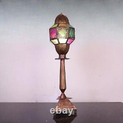 Original Copper Turkish Mediterranean Art Table Lamp Multicolor Tone Geometric