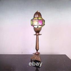 Original Copper Turkish Mediterranean Art Table Lamp Multicolor Tone Geometric