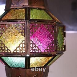 Original Copper Turkish Mediterranean Art Table Lamp Multicolor Tone Geometric