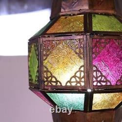 Original Copper Turkish Mediterranean Art Table Lamp Multicolor Tone Geometric