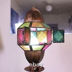 Original Copper Turkish Mediterranean Art Table Lamp Multicolor Tone Geometric