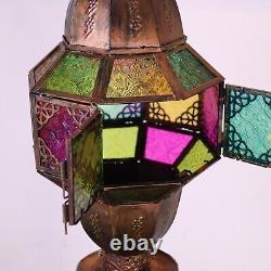 Original Copper Turkish Mediterranean Art Table Lamp Multicolor Tone Geometric