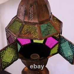 Original Copper Turkish Mediterranean Art Table Lamp Multicolor Tone Geometric