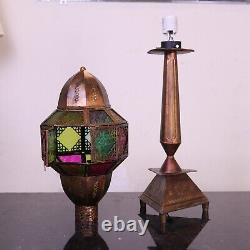 Original Copper Turkish Mediterranean Art Table Lamp Multicolor Tone Geometric