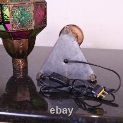 Original Copper Turkish Mediterranean Art Table Lamp Multicolor Tone Geometric