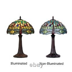 Pair Dragonfly Stained Glass Table Desk Lamps Tiffany Style with 12 Wide Shade