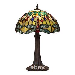 Pair Dragonfly Stained Glass Table Desk Lamps Tiffany Style with 12 Wide Shade