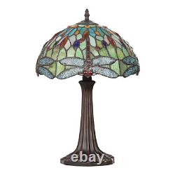 Pair Dragonfly Stained Glass Table Desk Lamps Tiffany Style with 12 Wide Shade