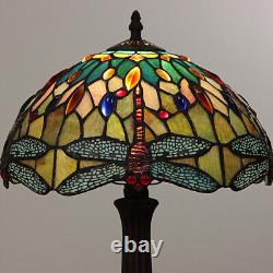 Pair Dragonfly Stained Glass Table Desk Lamps Tiffany Style with 12 Wide Shade