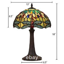 Pair Dragonfly Stained Glass Table Desk Lamps Tiffany Style with 12 Wide Shade